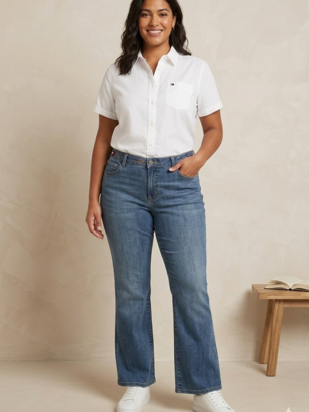 Y2K Vintage Tommy Hilfiger Low Rise Flare Bootcut Size 14S Medium Wash 2007